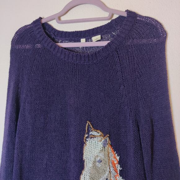 Moth Anthropologie Purple Embroidered Preppy Saddleback Horse Sweater Small Twee - Picture 5 of 14
